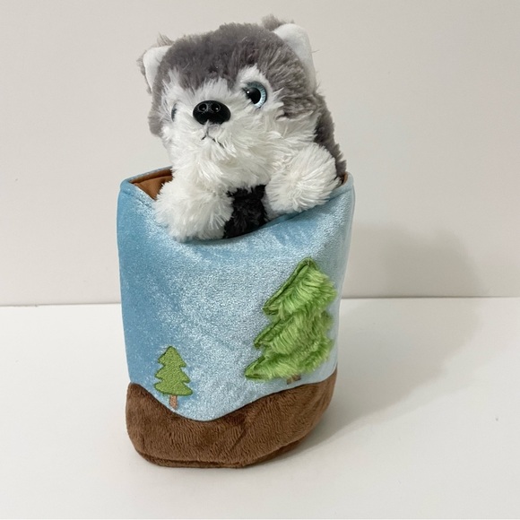Aurora Wolf Husky Dog Pop Up Hand Puppet Plush Toy - Picture 1 of 12